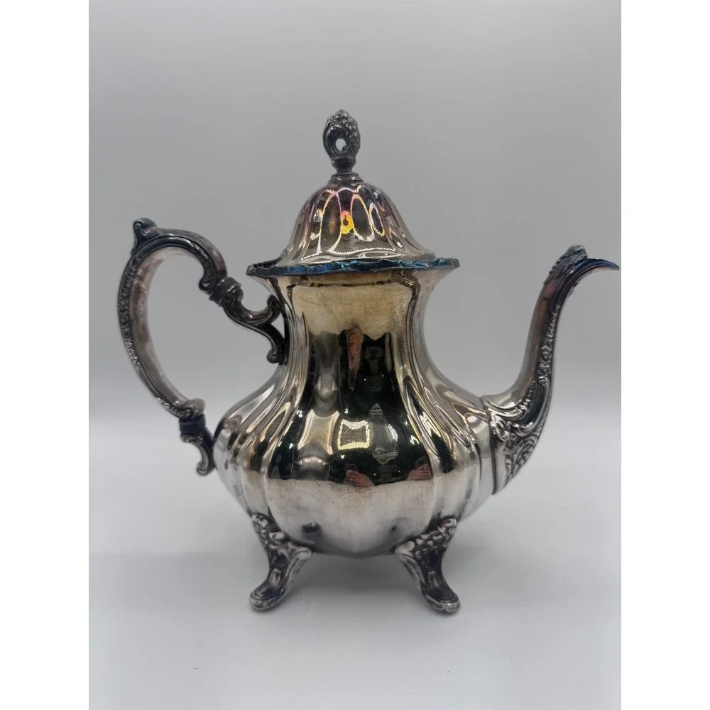 Vintage EPCA Lancaster Rose 400 Silverplate Teapot Ornate Footed Coffee Pot Rare